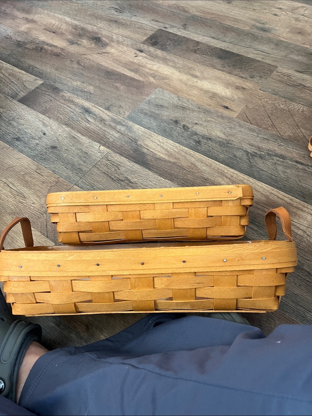 Longaberger 1995-1996 Set of two Woven Wood Handle Basket Set in Natural Brown